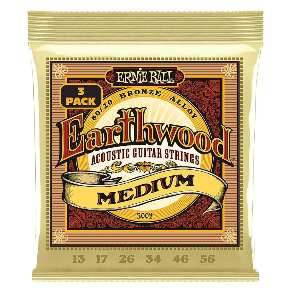 Ernie Ball Earthwood Medium 80/20 Bronze Acoustic Guitar Strings 3-Pack - 13-56 Gauge