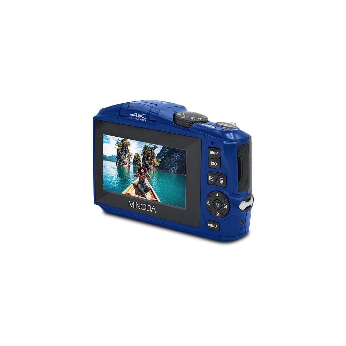 Minolta 64MP Digital Camera – 4K Ultra HD Video at 60FPS, 16x Digital Zoom, WiFi, CMOS Sensor, 3-inch LCD Display, Auto Exposure - Includes 32GB Memory Card, Rechargeable Battery (Blue)