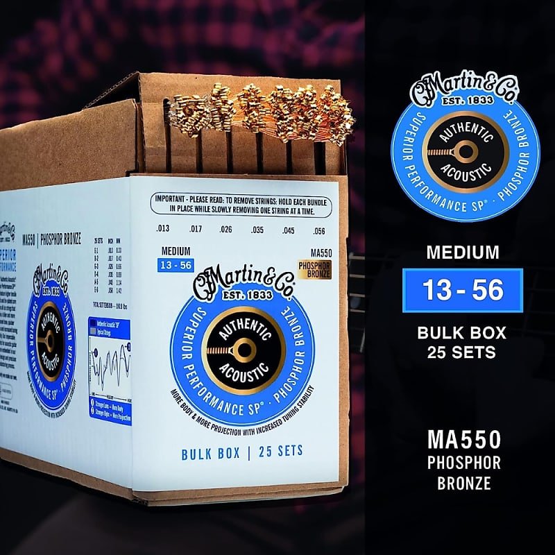 Martin Authentic Acoustic Guitar Strings – 92/8 Phosphor Bronze (25 Sets)