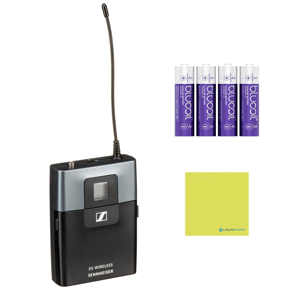 Sennheiser SK XSW Wireless Bodypack Transmitter – A Range Bundle with 4X Blucoil AA Batteries & Polishing Cloth – Rugged Design, Secure Transmission, and Extended Battery Life, (SK-XSW-A),Black