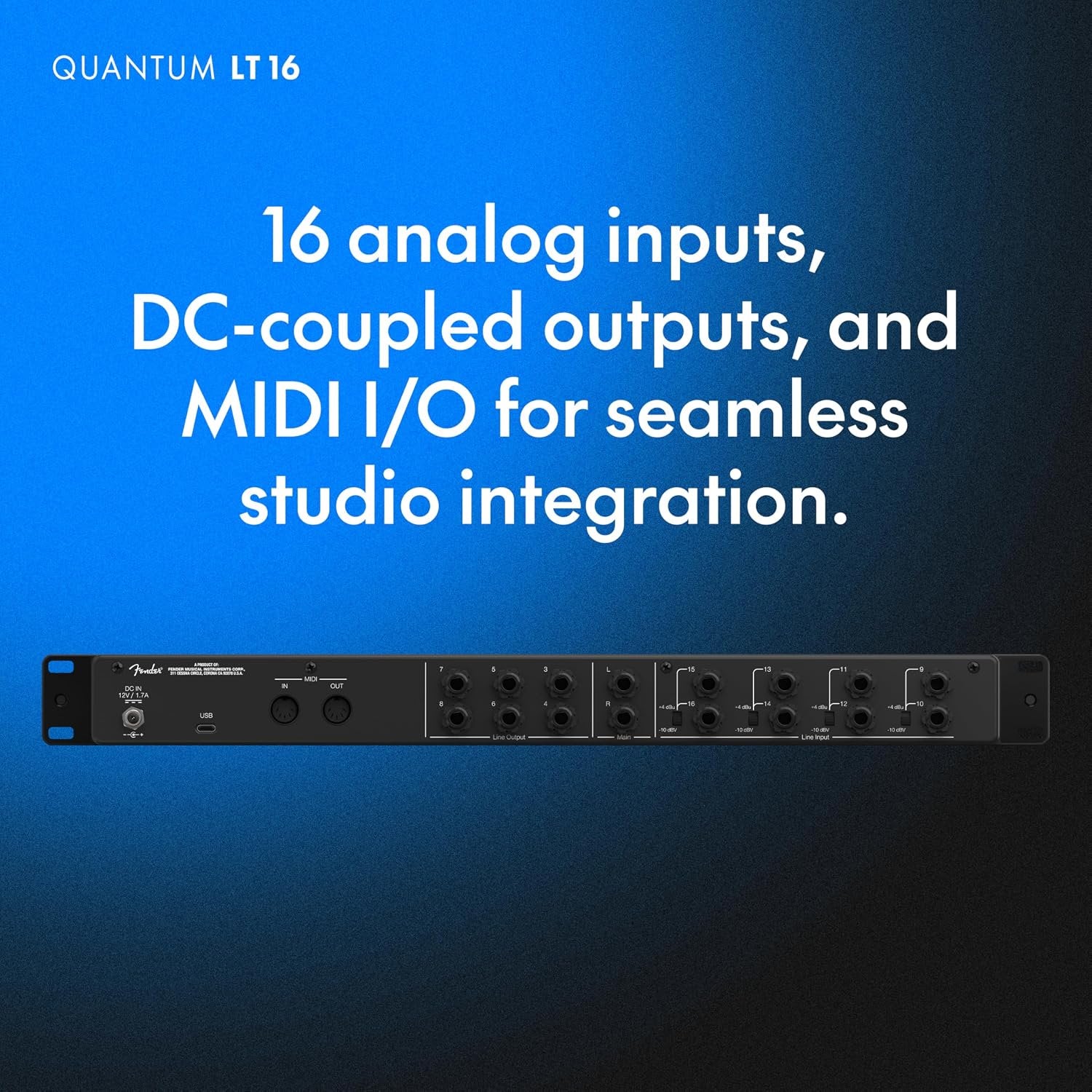 Fender Quantum LT 16 | 16-in 8-out USB-C Audio Interface for Music Production, Eight MAX-HD Mic Preamps, 14 Line Inputs, Low-Latency Drivers, Loopback, Balanced Outputs, Headphone Amp, Mac & PC