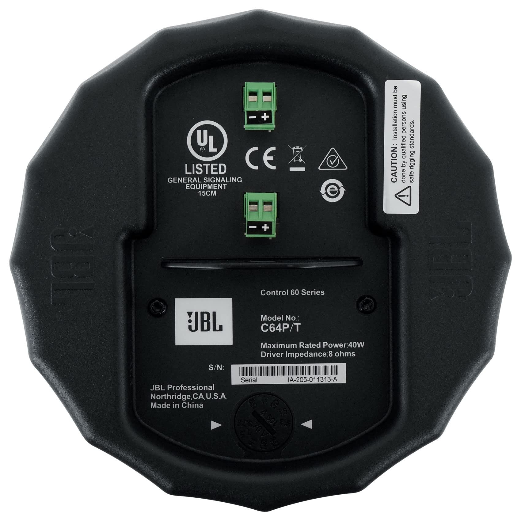 JBL Professional C64P/T Compact Full-Range Hanging Pendant Loudspeaker, Black, Sold as Pair