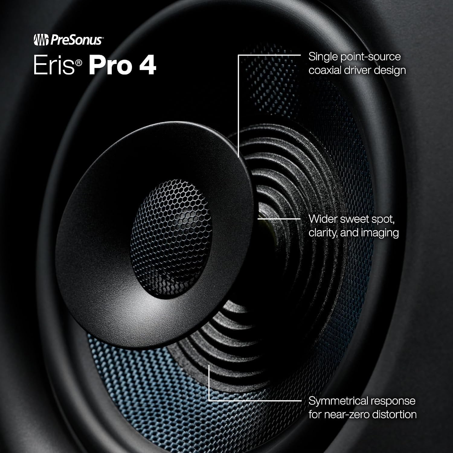 PreSonus Eris Pro 4 Studio Monitor — Bi-Amped, Active, 4.5-inch Coaxial Studio Monitor for Audio Recording & Mixing, Ceiling- & Wall-Mountable