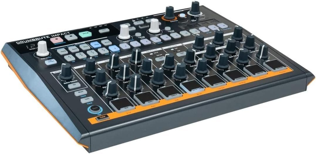 Arturia DrumBrute Impact Analog Drum Machine BUNDLE with 2x Pig Hog MIDI Cable 6ft, Power Supply, and Polishing Cloth - Beat Making Equipment with 10 Drum Sounds, 64 Patterns with 64 Steps
