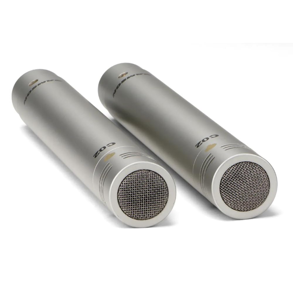 Samson C02 Pencil Condenser Microphones Bundle with 2X 10ft Pig Hog 8mm Tour Grade XLR Mic Cables & Polishing Cloth – Matched Pair for Overheads, Acoustic Instruments & Studio Use