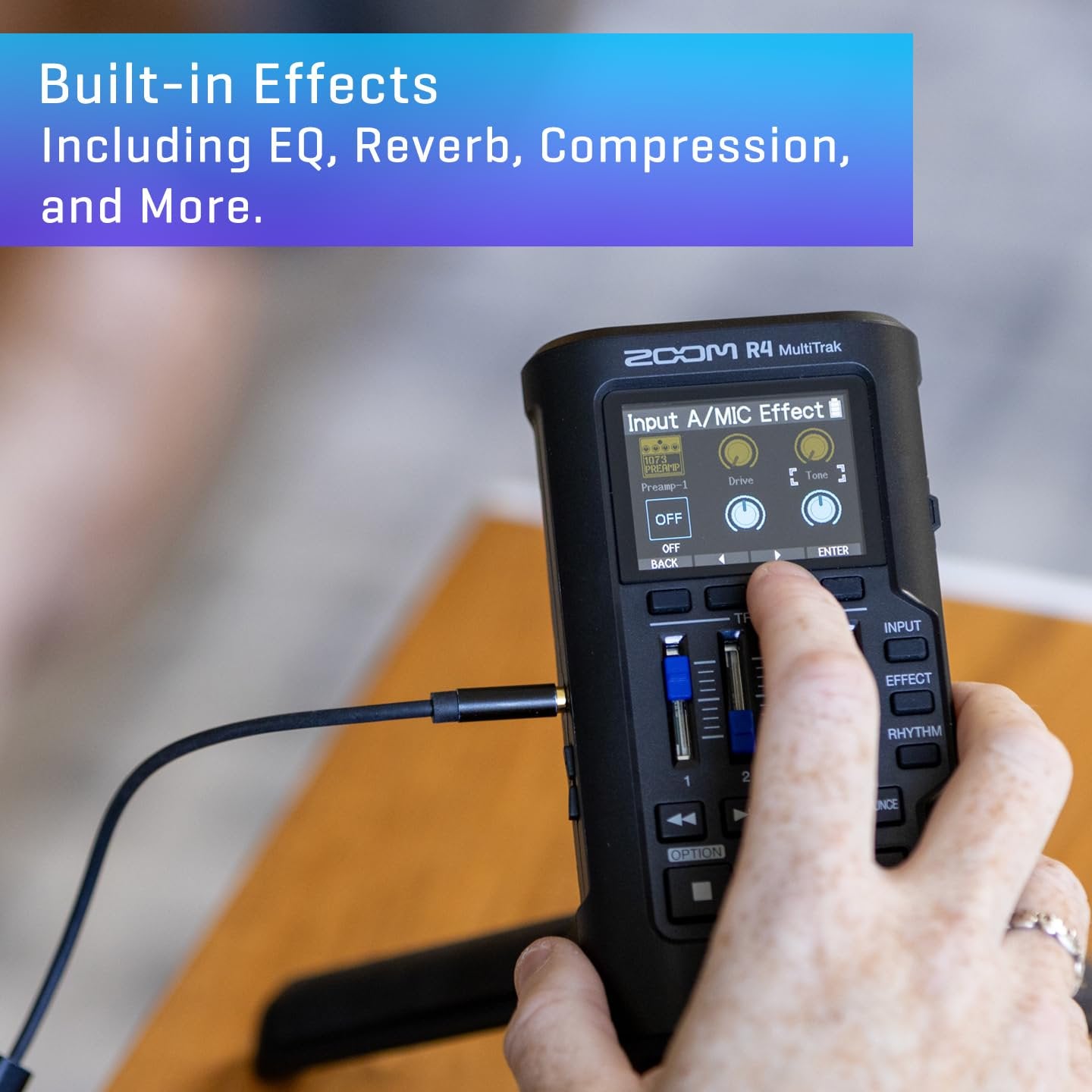 Zoom R4 Multi-Track Recorder for Musicians with 2 XLR/TRS Combo Inputs, 32-Bit Float, Stereo Bouncing Built-In Microphone, Effects, Rhythms, Battery Powered, USB Audio Interface