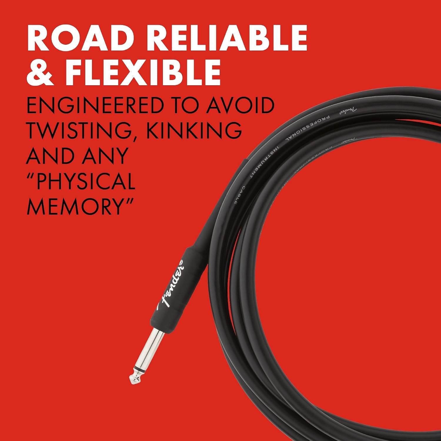 Fender Professional Series Instrument Cable, Guitar Cable, Guitar Accessories, Straight/Straight, Black, 15ft