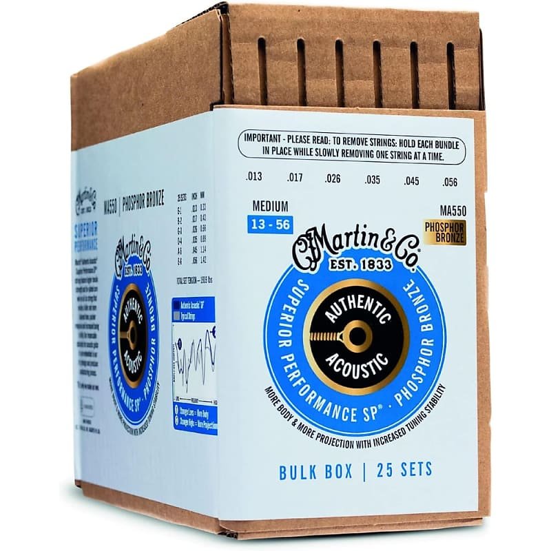 Martin Authentic Acoustic Guitar Strings – 92/8 Phosphor Bronze (25 Sets)