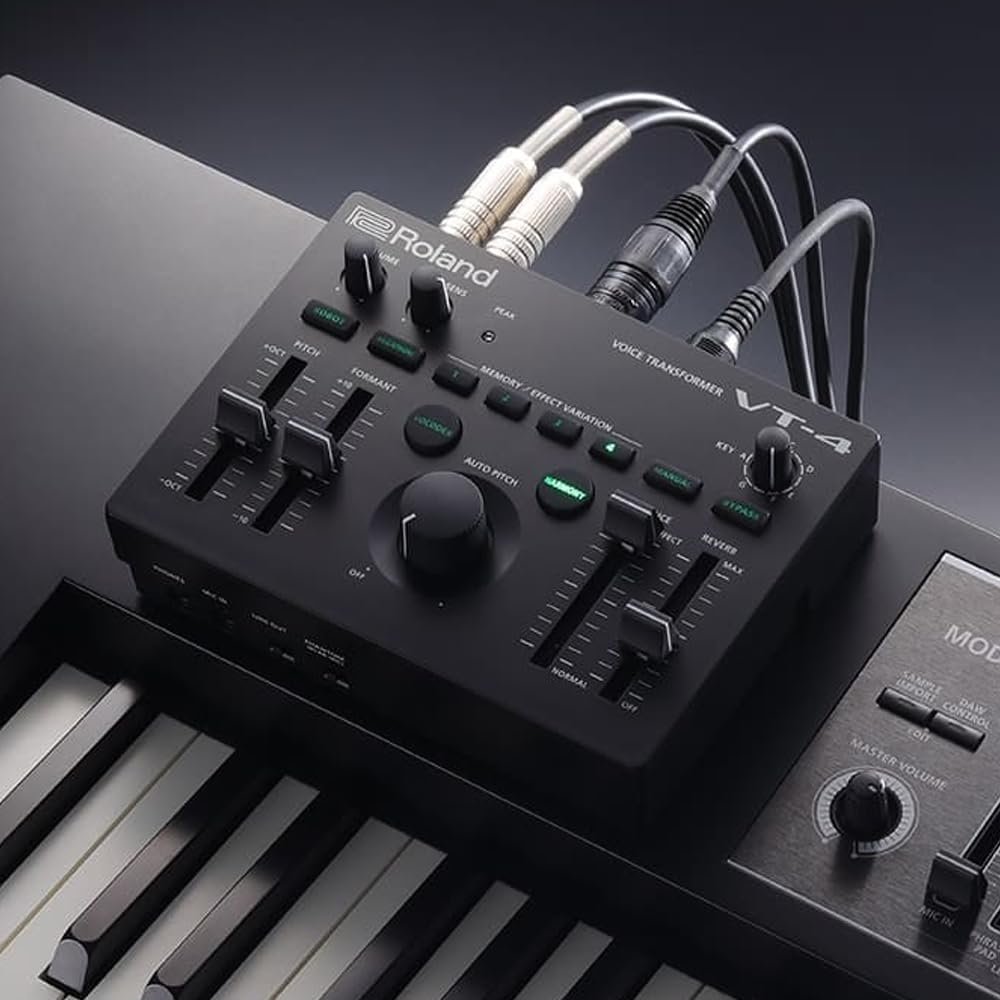 Roland VT-4 Vocal Transformer Bundle with Samson SR350 Over-Ear Stereo Headphones & Polishing Cloth – Voice Effects Processor with Pitch, Harmony, Reverb & Looper Functions