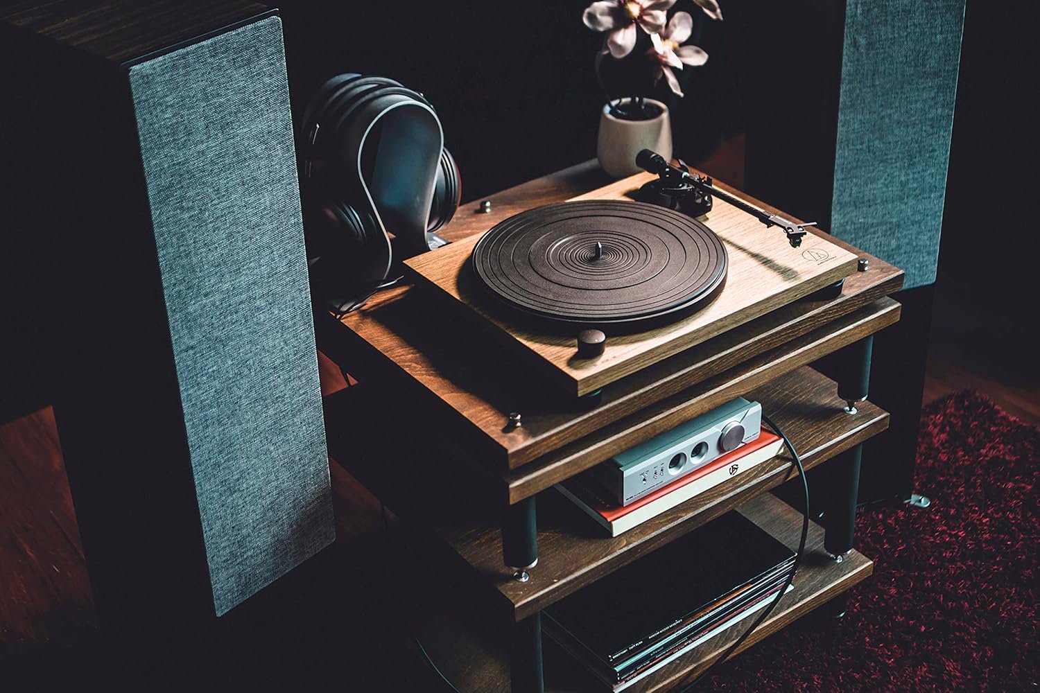 Audio-Technica AT-LPW40WN Fully Manual Belt-Drive Turntable, 2 Speeds, Dynamic Anti-Skate Control, Carbon-Fiber Tonearm Walnut