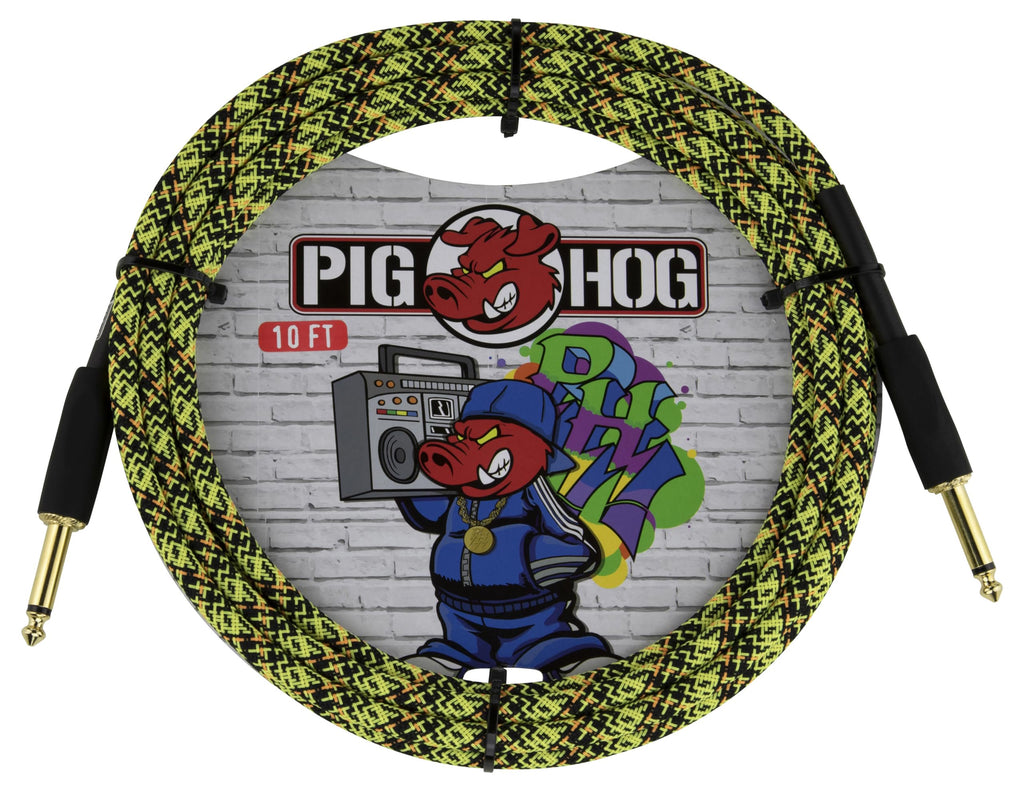 Pig Hog PCH10GYW Instrument Cable, Yellow Graffiti