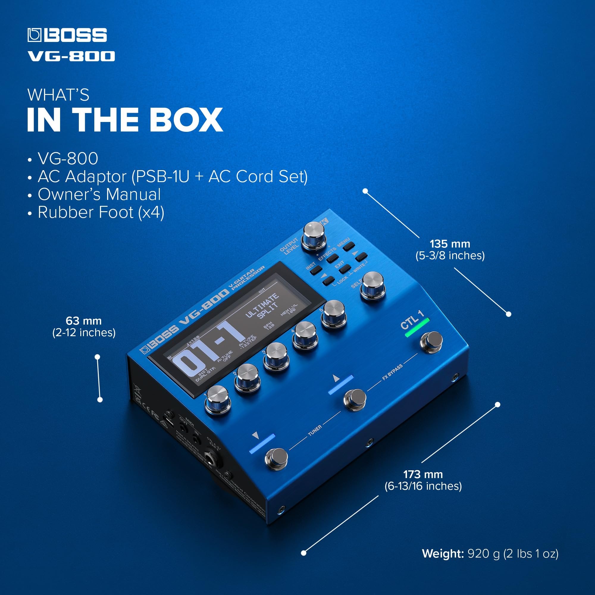 BOSS VG-800 | Next-Gen V-Guitar Processor | Hyper-Realistic Stringed Instrument Modeling | Instant Custom, Alternate or Drop Tunings | Dual Guitar & Bass Functions