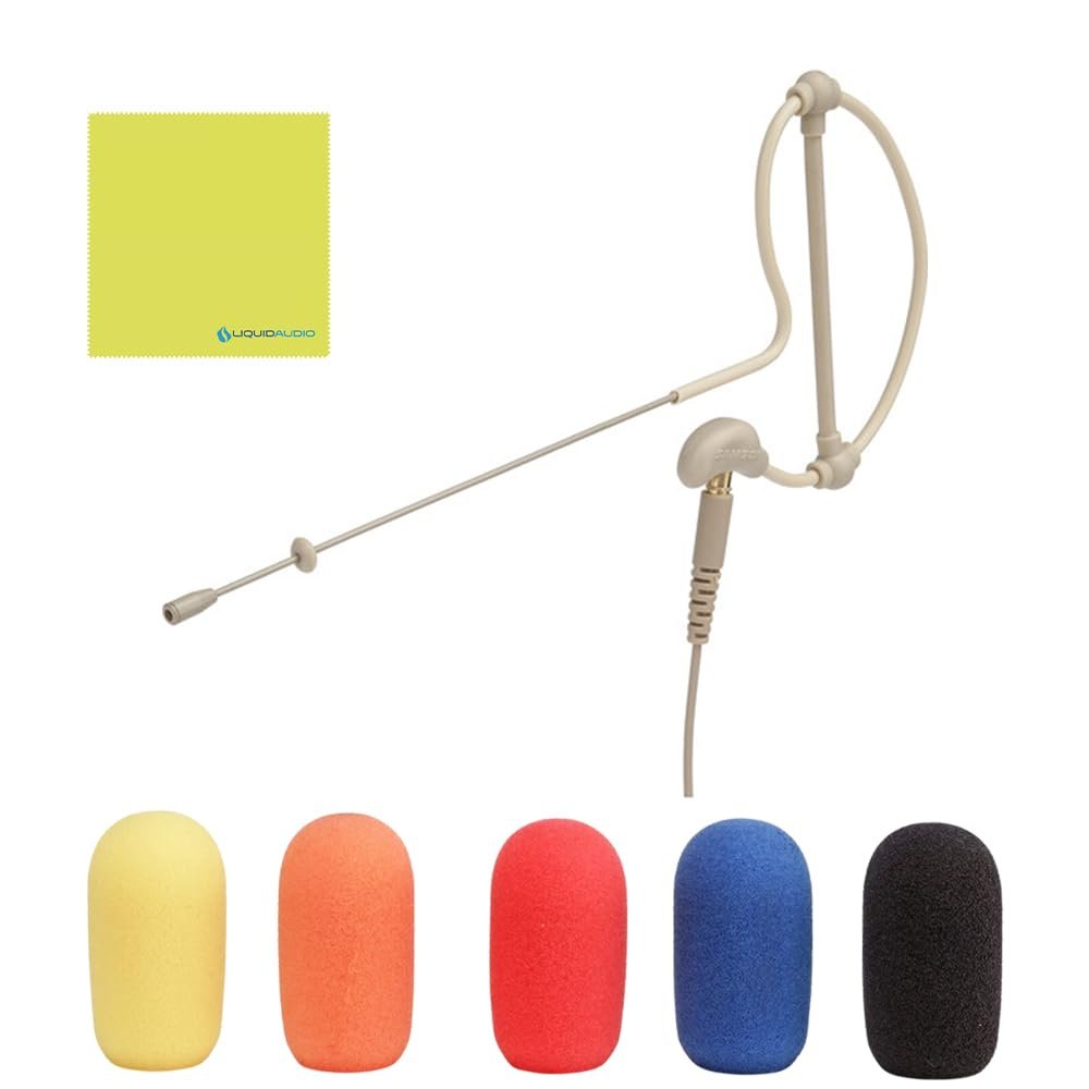 Samson SASE50TX Omnidirectional Earset Condenser Microphone Bundle with 5X Samson Windscreens & Polishing Cloth – 2.5mm Capsule, IP65-Rated, Moisture-Resistant Design (Beige)