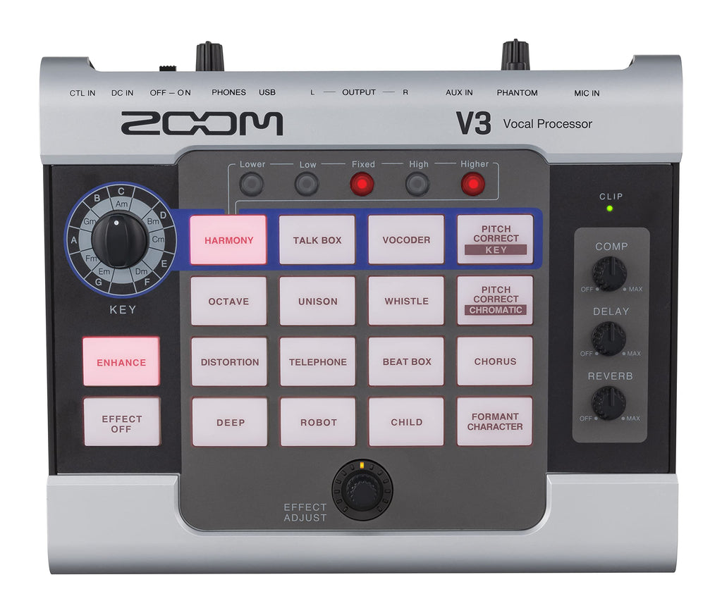 Zoom V3 Vocal Processor for Streaming & Live Performance with Harmony, Pitch Correction, Reverb & Delay, 16 Studio Effects, Battery Powered