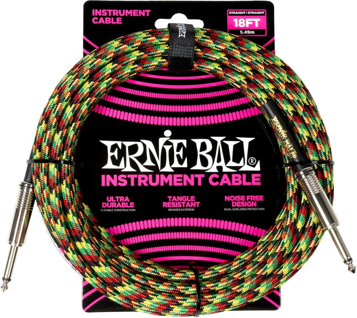 Ernie Ball Braided Instrument Cable Straight/Straight 18ft - Good Vibrations (P06482)