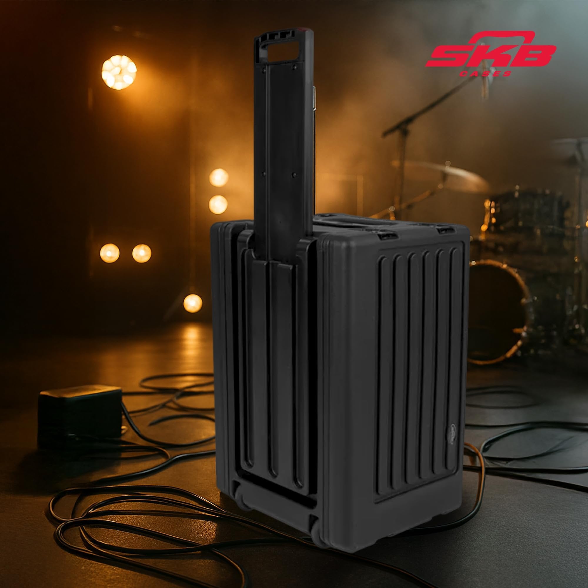 SKB 6U rSeries Shallow Rolling Rack with Integrated Back Wheels and 1-Touch Pull Handle, Comes with 8 Rack Units and Interlocking Molded Stacking Bars