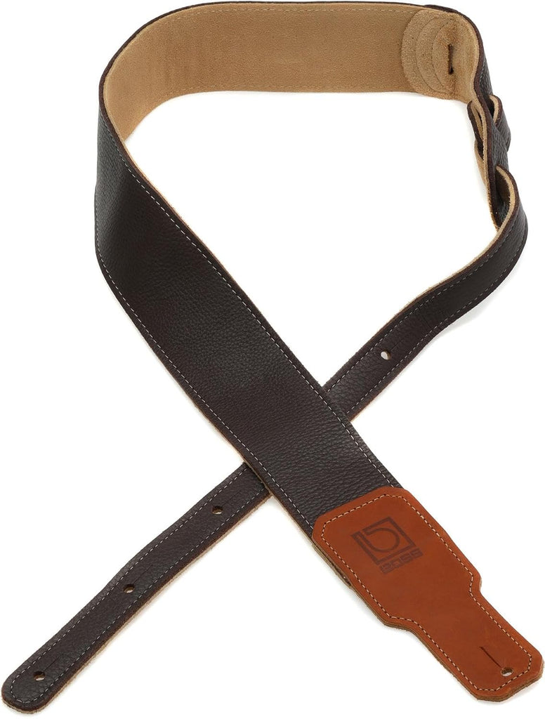 BOSS Premium Leather Guitar Strap, 2.5 Inch Width, Brown