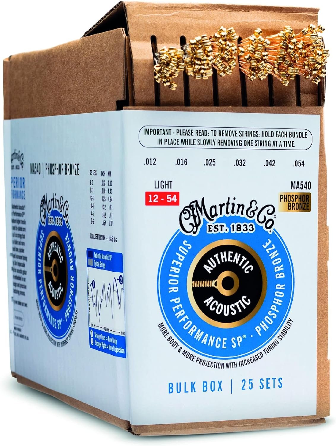 Martin Authentic Acoustic Guitar Strings – 92/8 Phosphor Bronze (25 Sets)