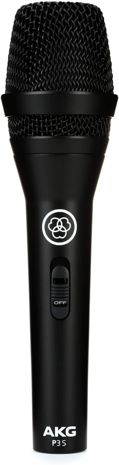 AKG Pro Audio P3S High-Performance Cardioid Dynamic Vocal Microphone with On/Off Switch, XLR Connector, Professional Studio & Live Performance Cardioid Mic for Live Vocals, and Recording, Black