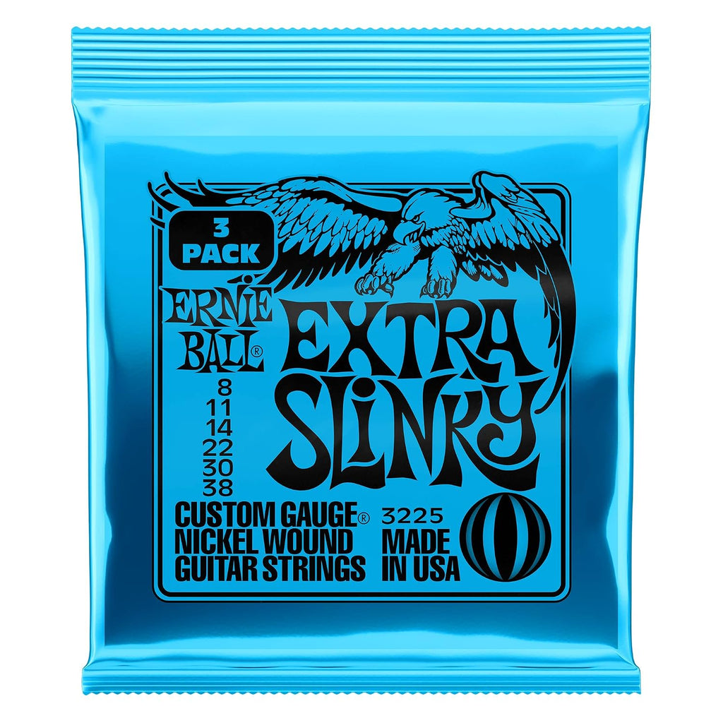 Ernie Ball Extra Slinky Nickel Wound Electric Guitar Strings 3-pack, 8-38 Gauge (P03225)