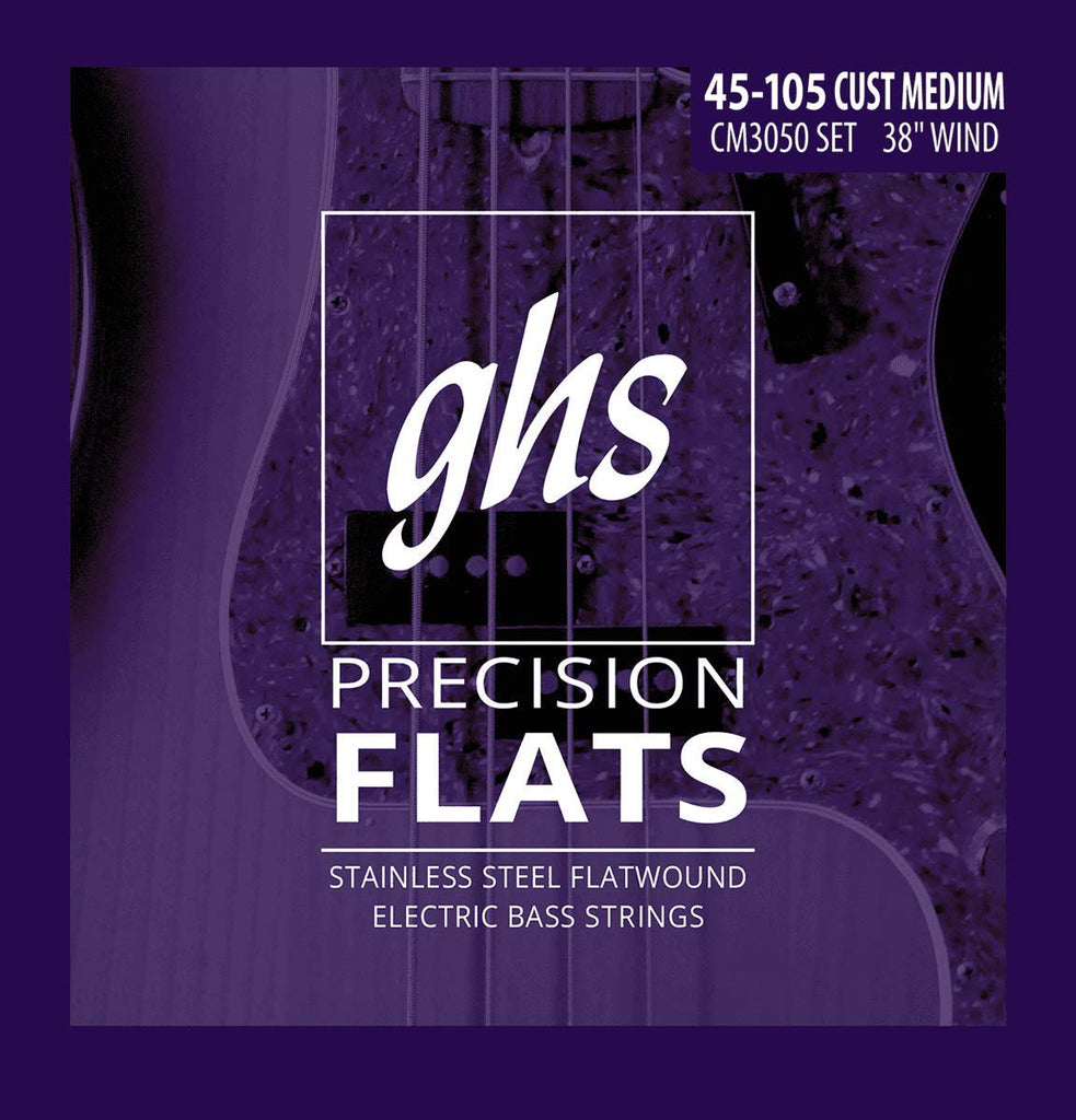 GHS Strings CM3050 4-String Bass Precision Flats, Stainless Steel Flatwound, 38