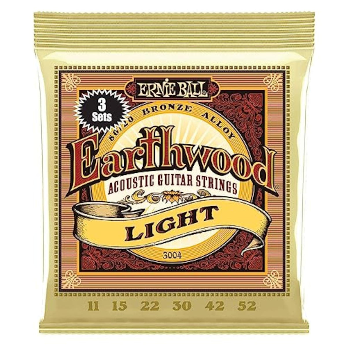 Ernie Ball Earthwood Light 80/20 Bronze Acoustic Guitar Strings 3-pack, 11-52 Gauge (P03004)