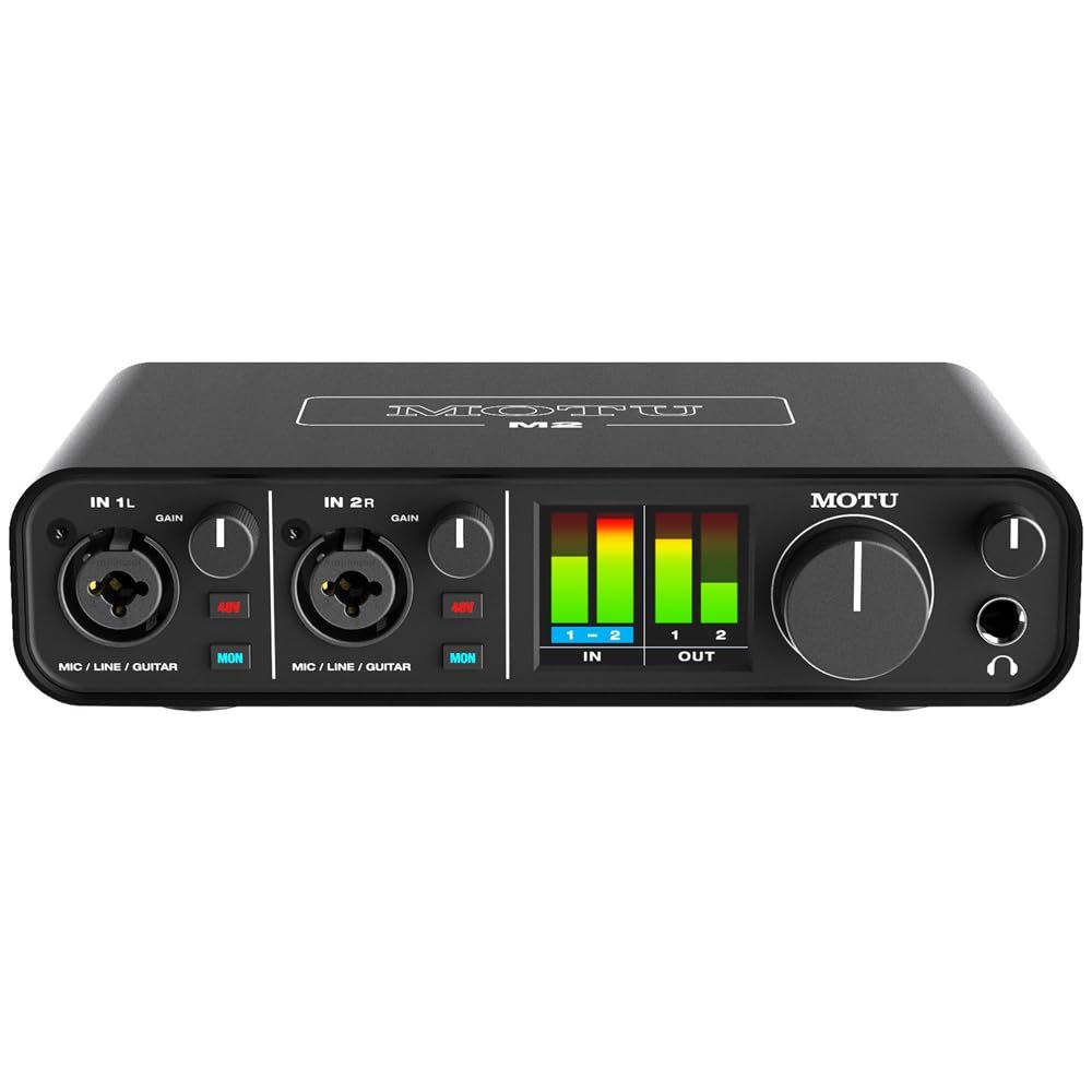 MOTU M2 USB-C Audio Interface Bundle with 2x Pig Hog 10ft XLR Tour Grade Microphone Cables & Polishing Cloth – 2x2 Interface with ESS Sabre32 Ultra DAC & Loopback for Streaming