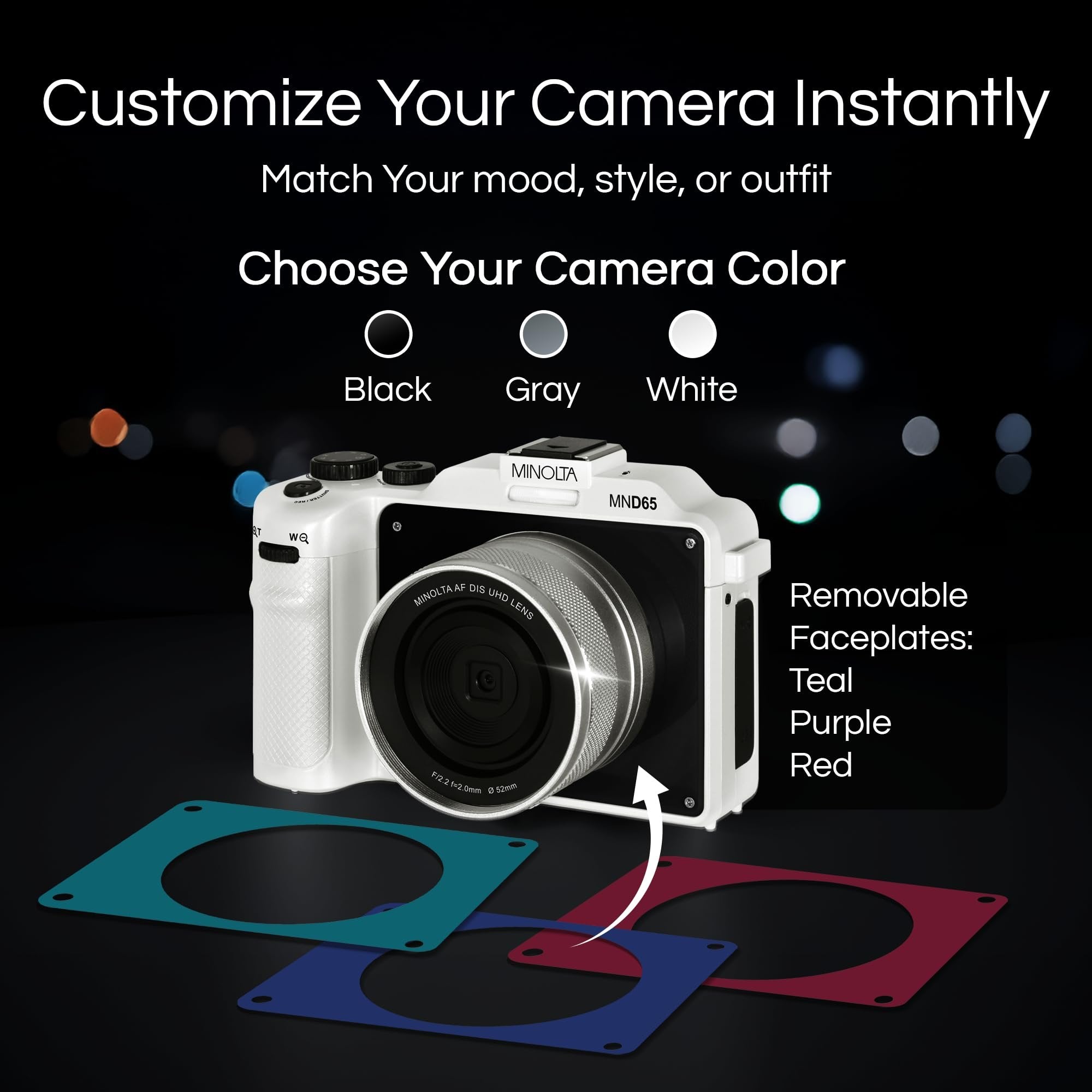 Minolta Digital Camera – 56MP Photos, 4K 60FPS Video, Dual-Lens Selfie Design, 18X Zoom, Wi-Fi, RAW/JPEG Capture, 3” LCD, Compact Travel Camera (Black)