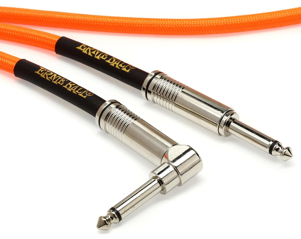 Ernie Ball Braided Instrument Cable, Straight/Angle, 18ft, Neon Orange (P06084)