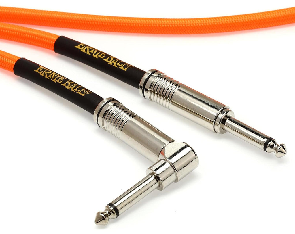 Ernie Ball Braided Instrument Cable, Straight/Angle, 18ft, Neon Orange (P06084)
