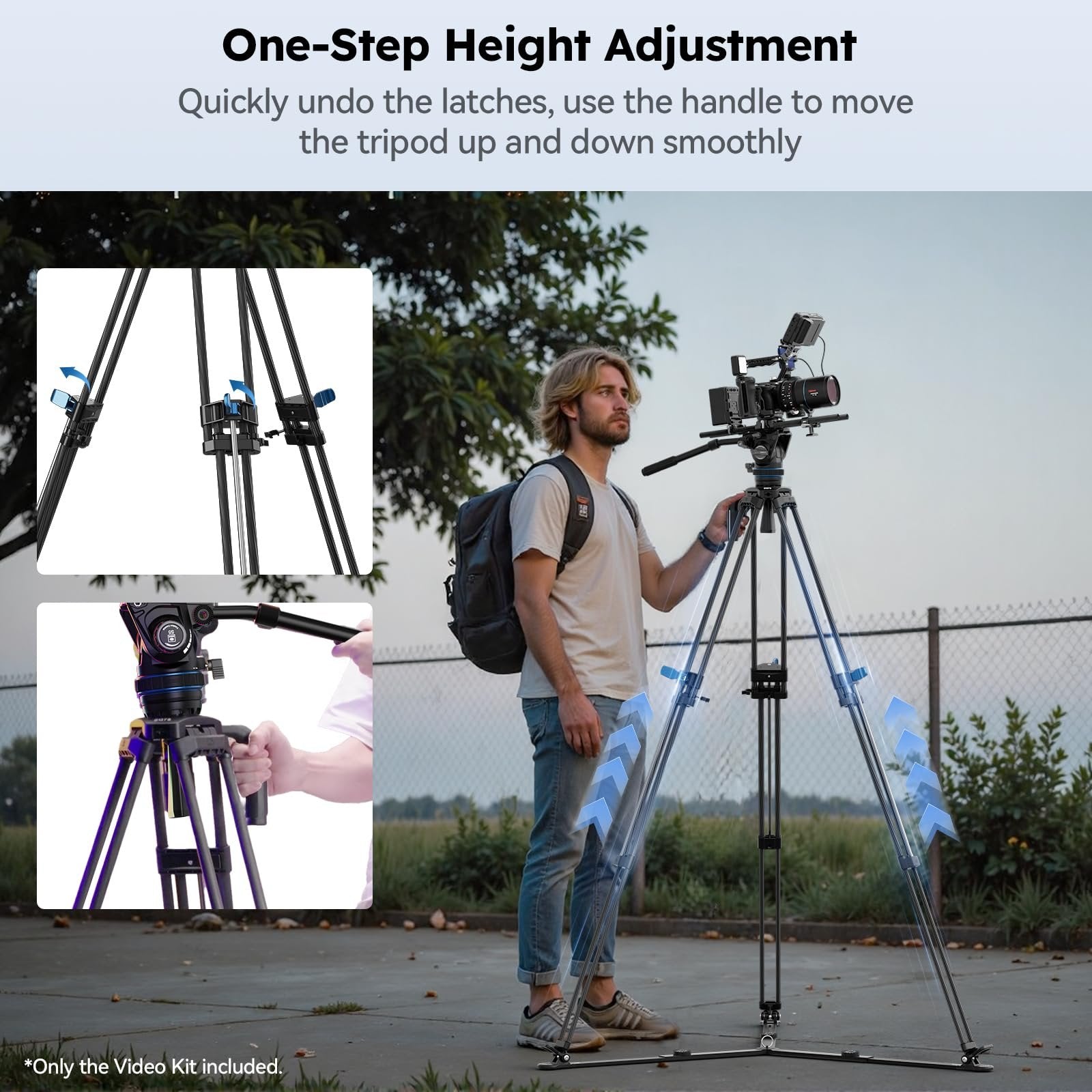 SIRUI SQ75 Carbon Fiber Video Tripod with Hydraulic Fluid Head, 70.1" Rapid Professional Camera Tripod, Stepless Damping on Pan/Tilt, Dual Quick-Release Plate Mode, Max Load 8kg/17.6lb (SQ75+S5)