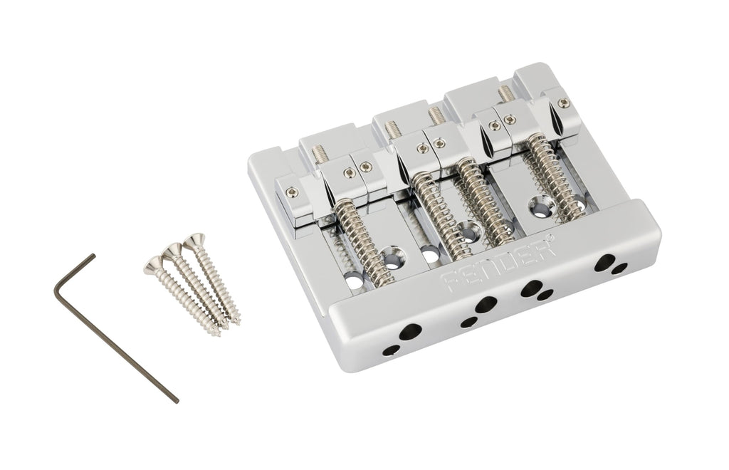Fender HiMass String-Through 4-String Bass Bridge Assembly With Brass Saddles, Chrome