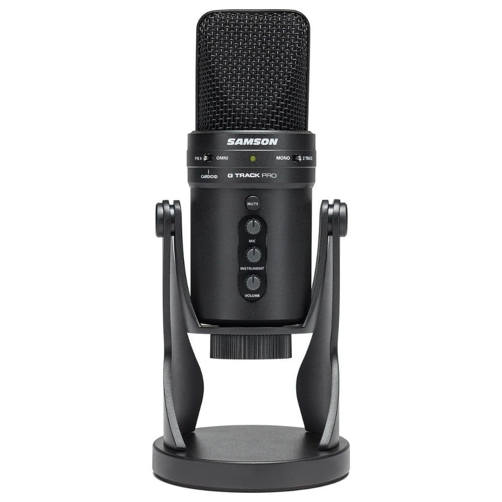 Liquid Audio Samson G-Track Pro Professional USB Microphone with Audio Interface Bundle w/Samson SR350 Over-Ear Stereo Headphones, Pop Filter Polishing Cloth
