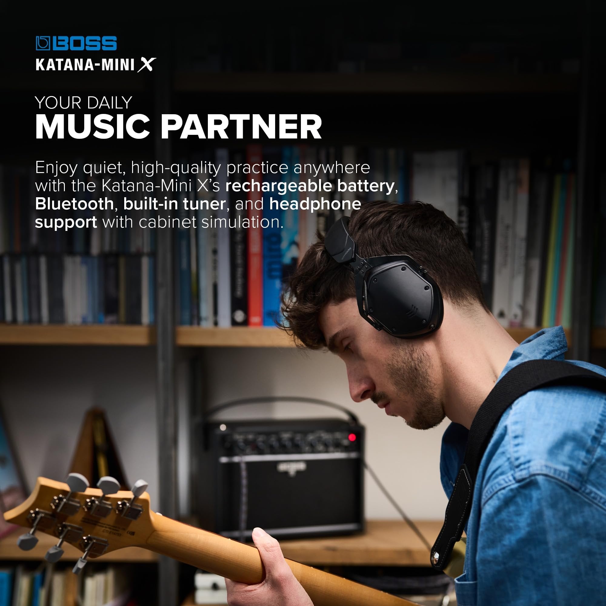 BOSS Katana-Mini X | Powerful 10-Watt Mini Amplifier for Electric, Acoustic & Bass | Tube Logic Design | Custom 5” Speaker | Versatile Sounds & Dual Effects | Bluetooth | Built-in Rechargeable Battery