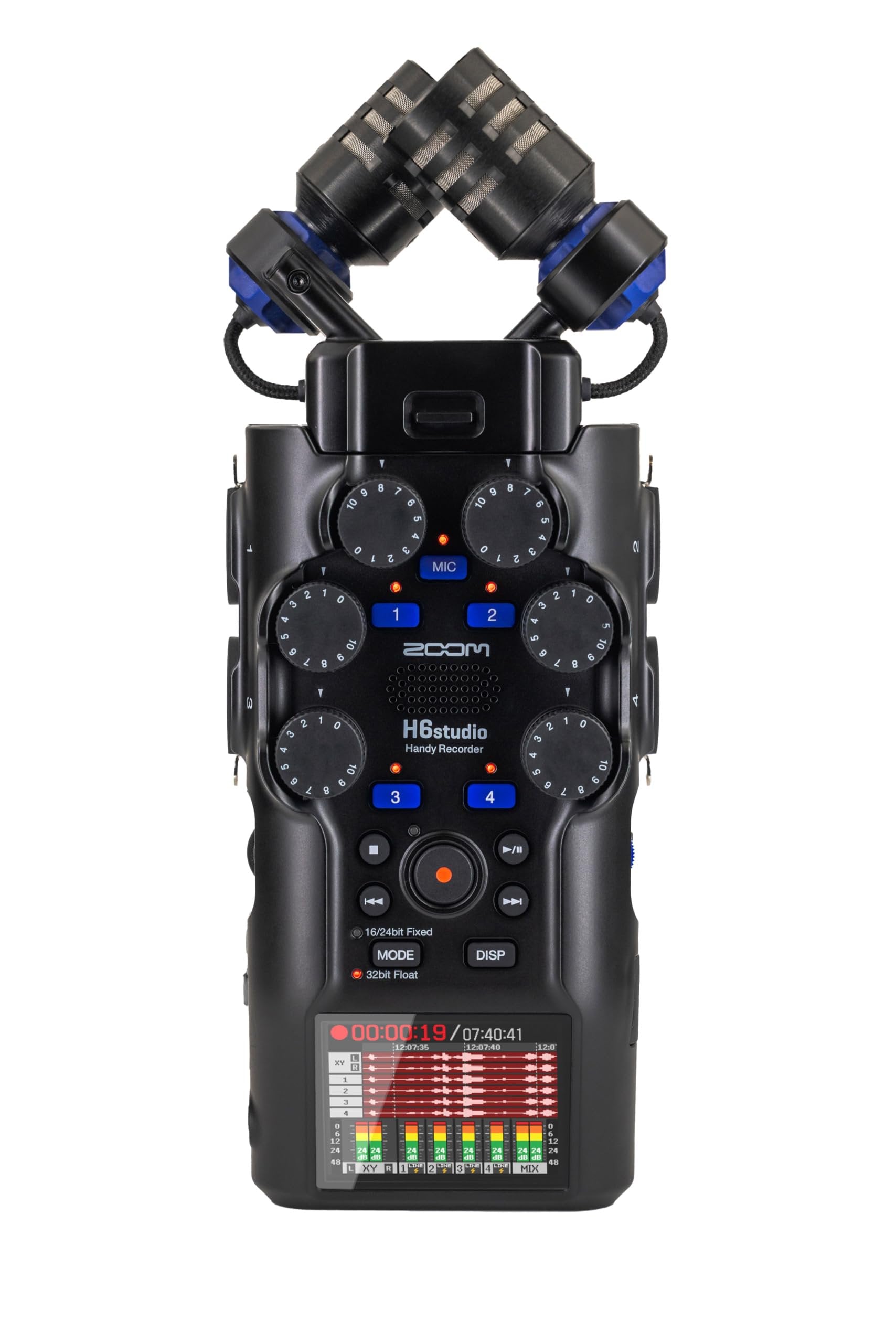 Zoom H6 studio Handheld Recorder for Musicians, Filmmakers & Podcasters with Large Stereo Microphones, 4 Pro Quality Preamps, 8 Tracks of Recording, 32-Bit Float, Gain Knobs, and USB Audio Interface