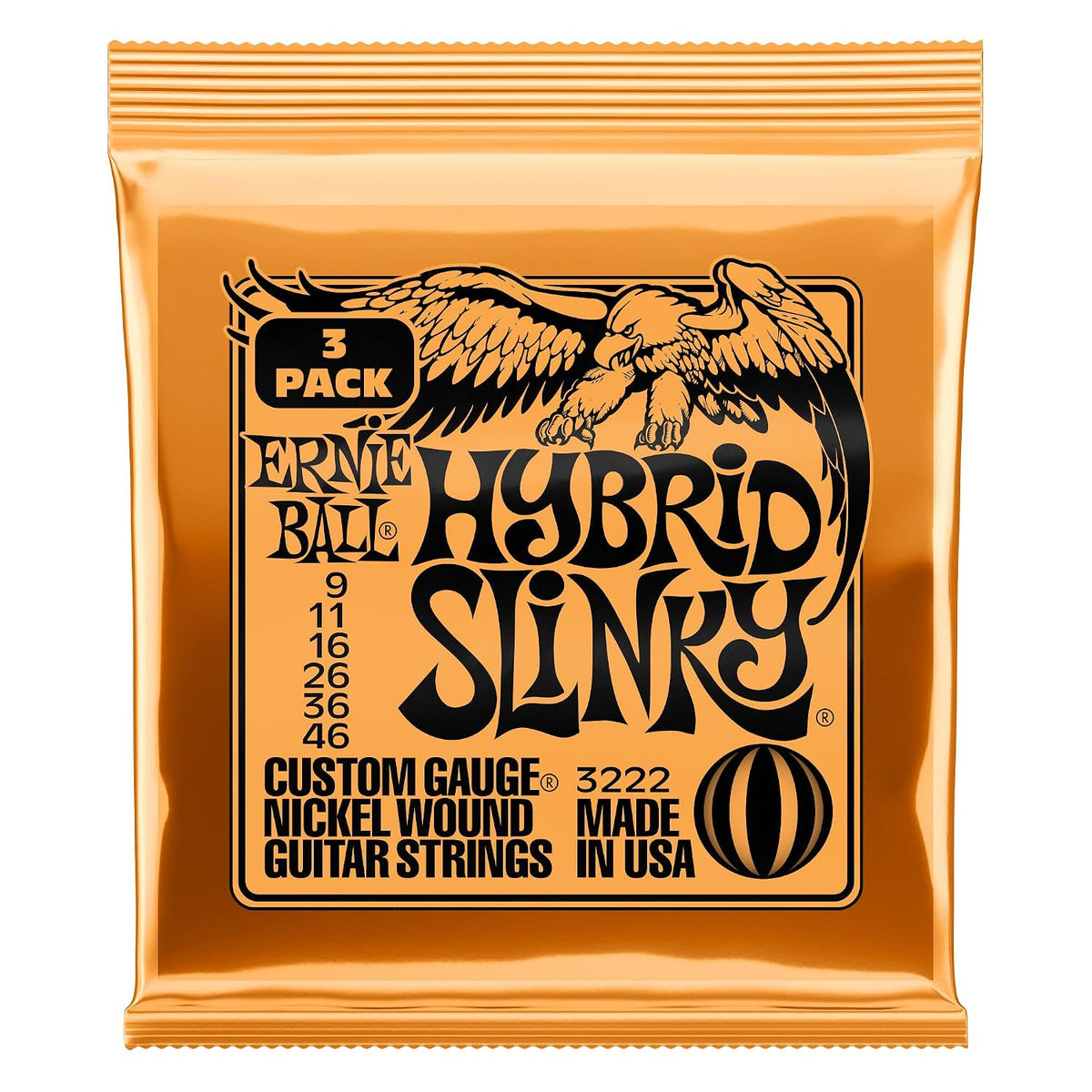 Ernie Ball Hybrid Slinky Nickel Wound Electric Guitar Strings 3-pack, 9-46 Gauge (P03222)