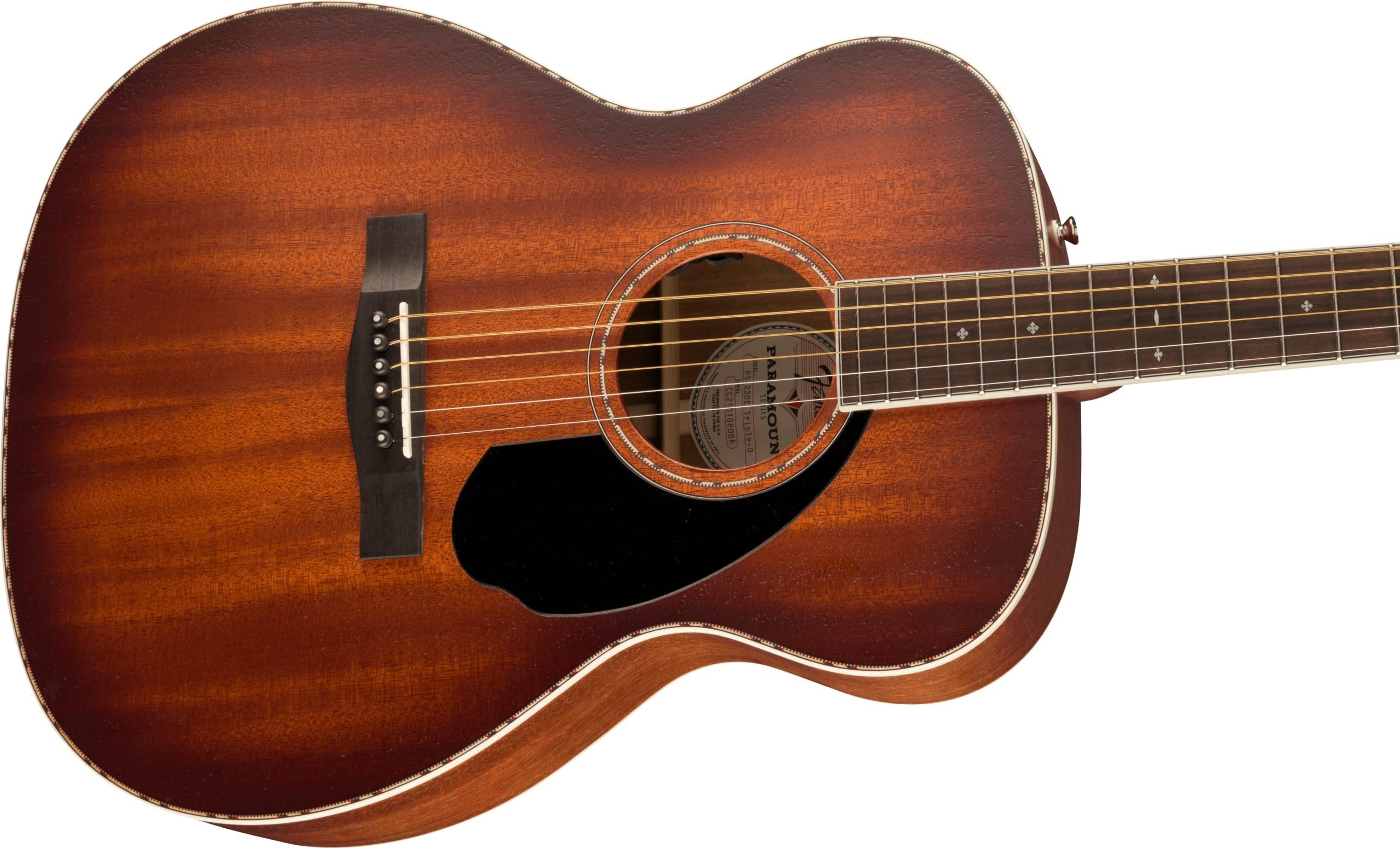 Fender Paramount PO-220E All-Mahogany Orchestra Acoustic Guitar, with 2-Year Warranty, Aged Cognac Burst, with Case