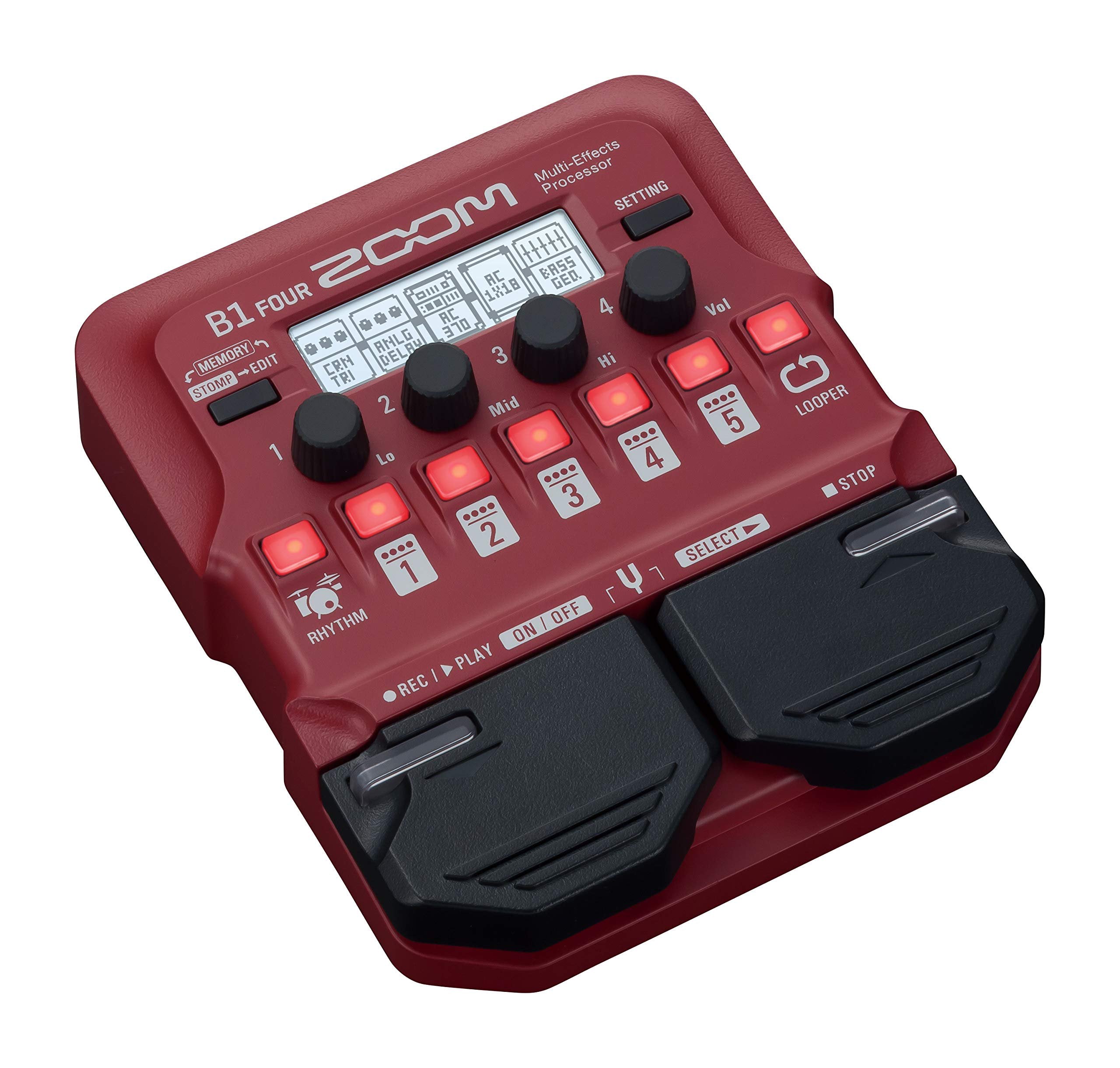 Zoom B1 FOUR Bass Multi-Effects Processor with 70+ Built-in Effects, Amp Modeling, Looper, Rhythm Section, Tuner, Battery Powered