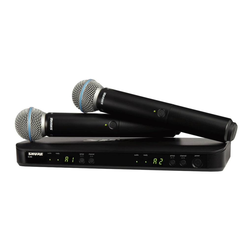 Shure BLX288/B58 Wireless Microphone System - 14-Hour Battery Life, 300 ft Range, UHF | Includes (2) BETA 58A Handheld Vocal Mics, Dual Channel Receiver | J11 Band (BLX288/B58-J11)