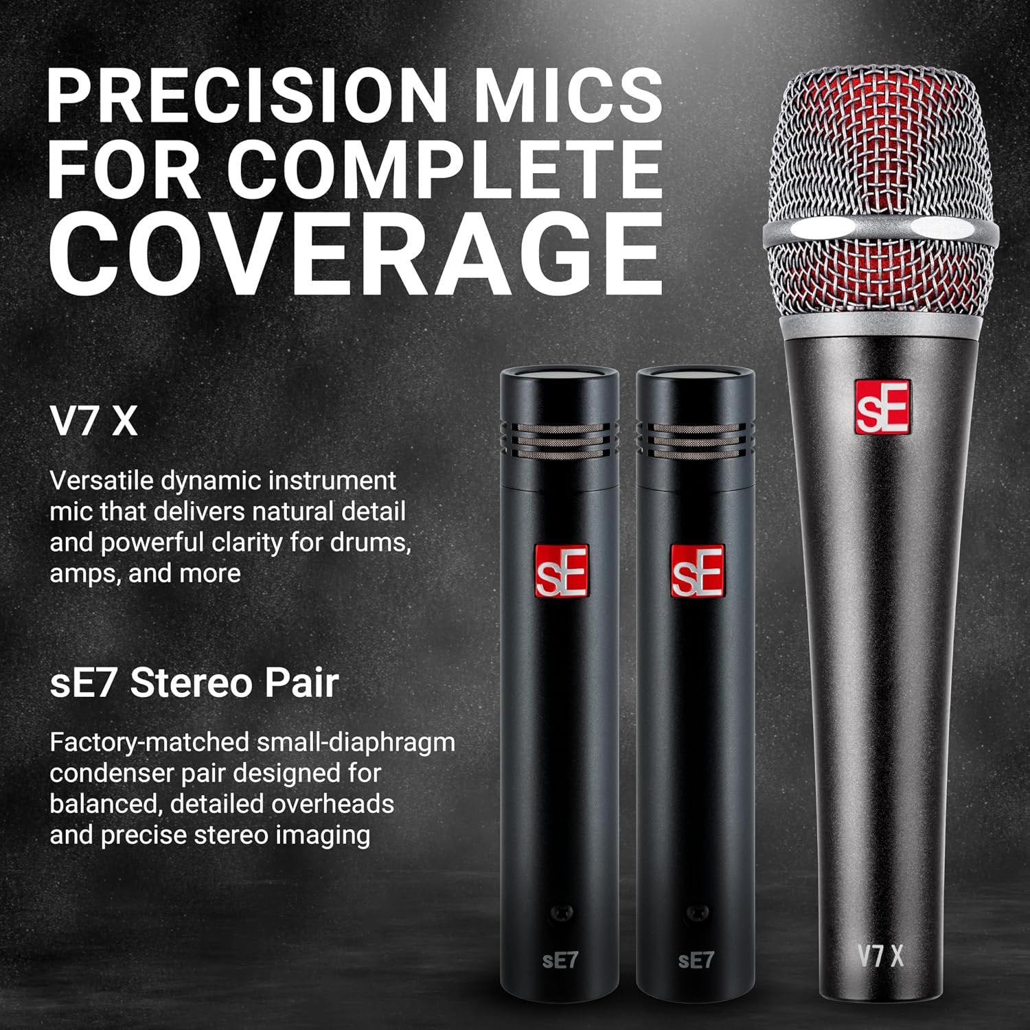 SE ELECTRONICS V Pack Club Standard Drum Mic Kit for Toms, Snares & Bass Drums - Includes 1 V Kick, 2 V Beats, 2 V Clamps, 1 V7 X Instrument Microphone, 2 sE7 Condensers & More