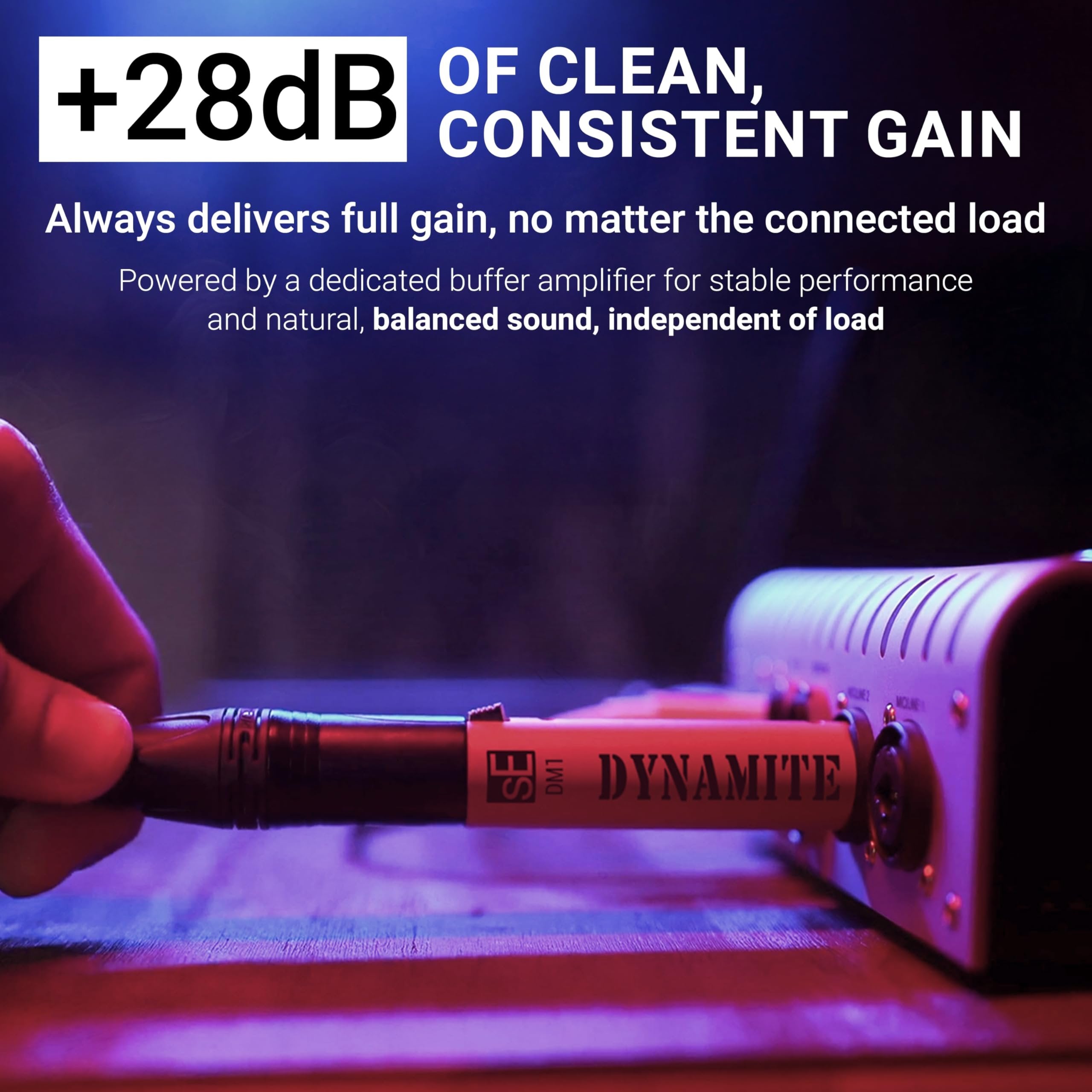 sE Electronics DM1 Dynamite Ultra-Slim Inline Microphone Preamp for Ribbon & Dynamic Microphones - Mic Preamp with +28dB Gain for Clean, Natural Sound - Ideal for Podcasting & Live Sound (Black)