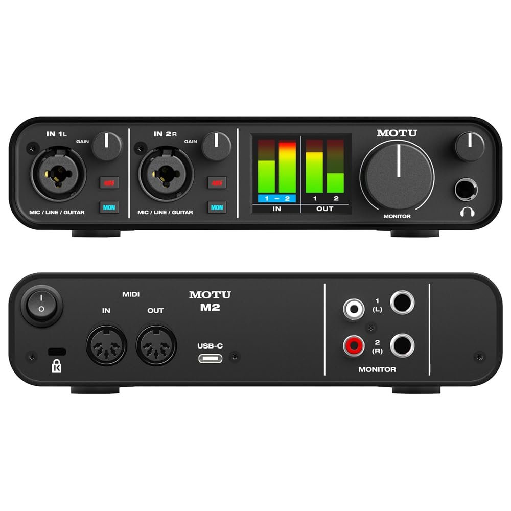 MOTU M2 USB-C Audio Interface Bundle with 2x Pig Hog 10ft XLR Tour Grade Microphone Cables & Polishing Cloth – 2x2 Interface with ESS Sabre32 Ultra DAC & Loopback for Streaming