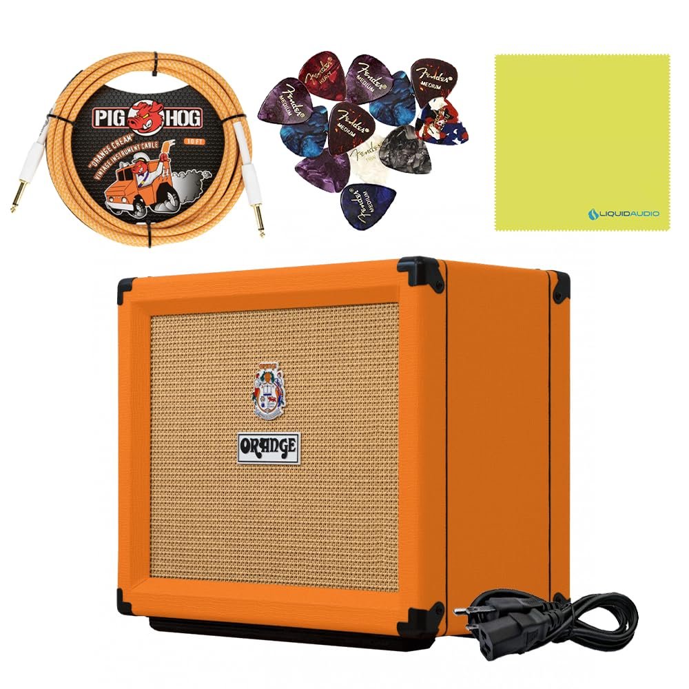 Orange Amps Rocker 15 1x10 15-watt Tube Combo Orange Bundle w/Pig Hog Orange Crème 2.0 Instrument Cable, Power Supply AC Adapter, 12x Fender Picks & Liquid Audio Polishing Cloth