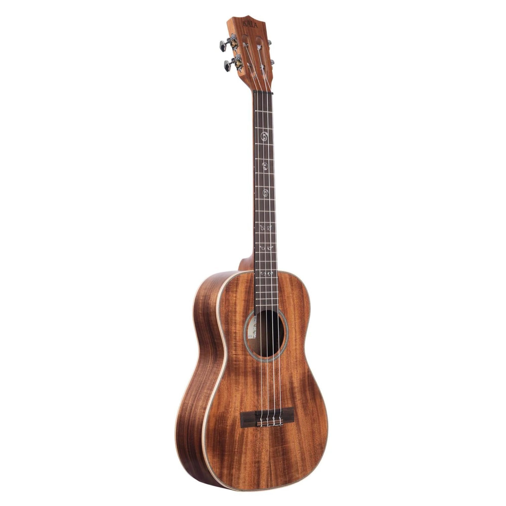 Kala KA-SA-B Solid Acacia Baritone Ukulele Satin Natural Bundle with KALA Klipz Blue Clip-On Tuner & Polishing Cloth – Rich Tone, Maple Binding, Slotted Headstock, Premium Baritone Build