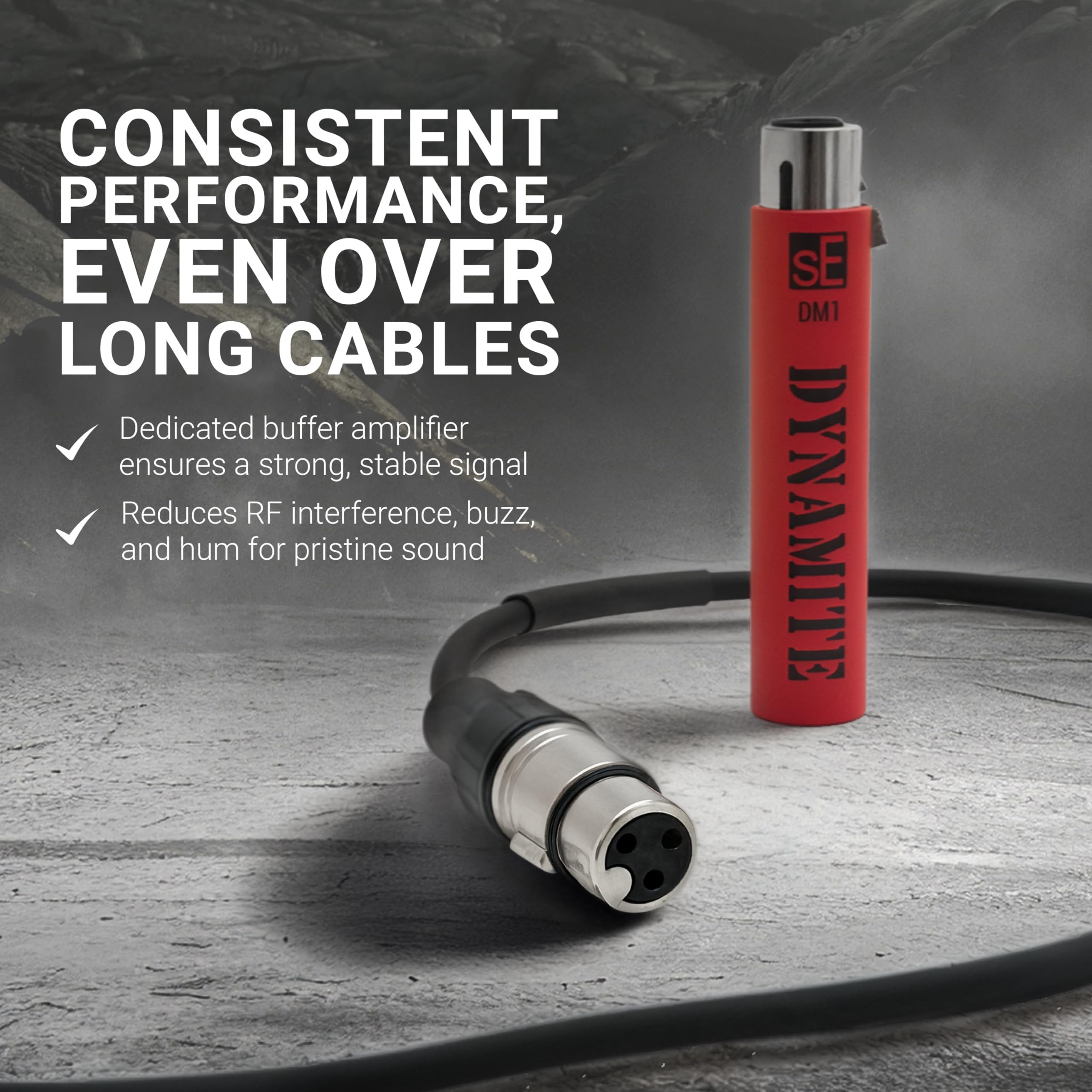 sE Electronics DM1 Dynamite Ultra-Slim Inline Microphone Preamp for Ribbon & Dynamic Microphones - Mic Preamp with +28dB Gain for Clean, Natural Sound - Ideal for Podcasting & Live Sound (Black)