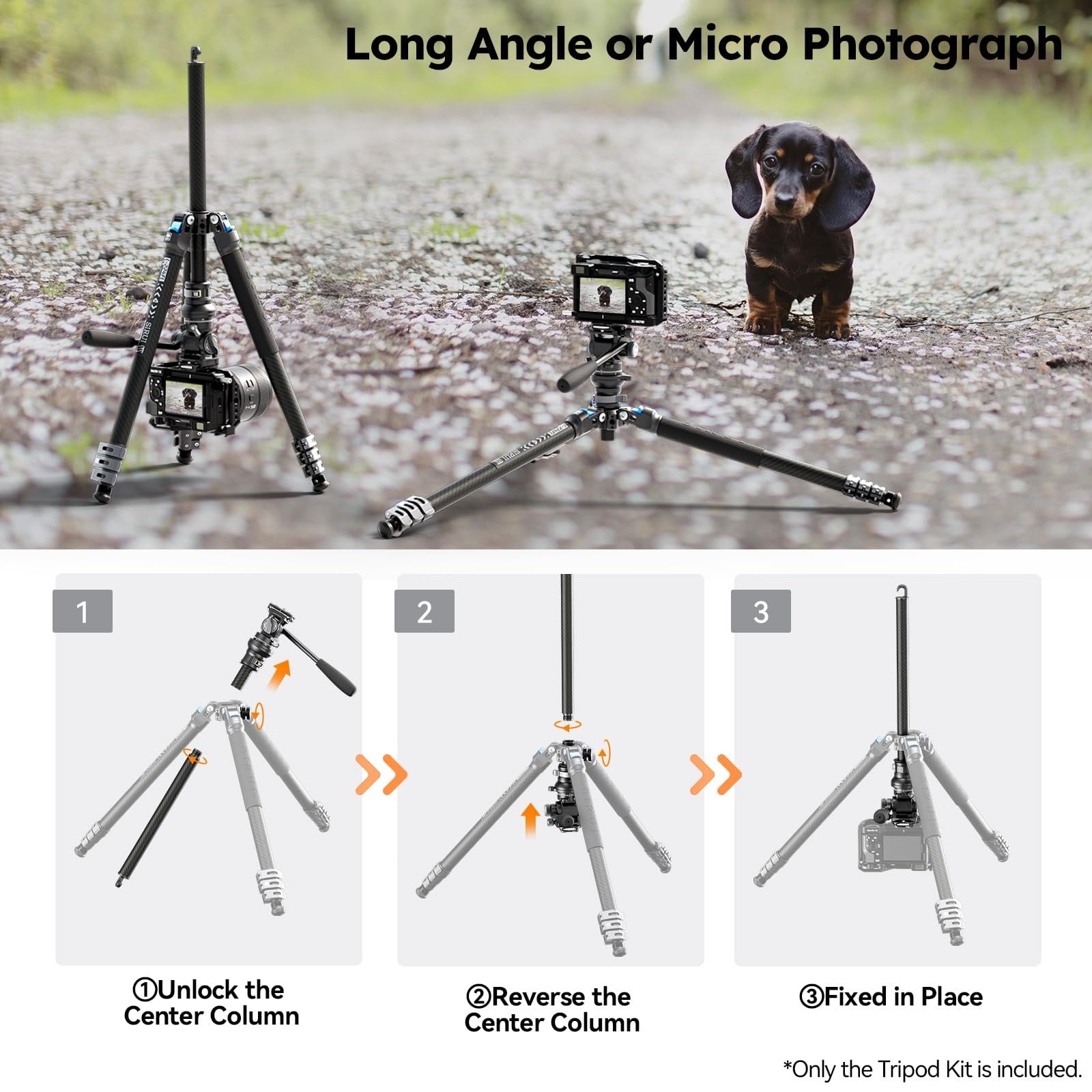 SIRUI Carbon Fiber Travel Tripod with Fluid Head, 60" Lightweight Compact Tripod for Cameras, Quick Mini Flip Locks, Reversible Center Column, Max Load 11lbs (L-224FL+KV-5)