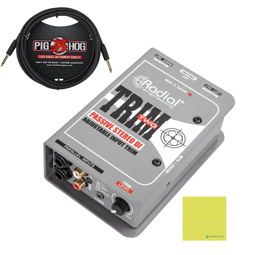 Radial Engineering Trim-Two Passive Stereo Direct Box with Level Control Bundle w/Pig Hog PCH10BK 