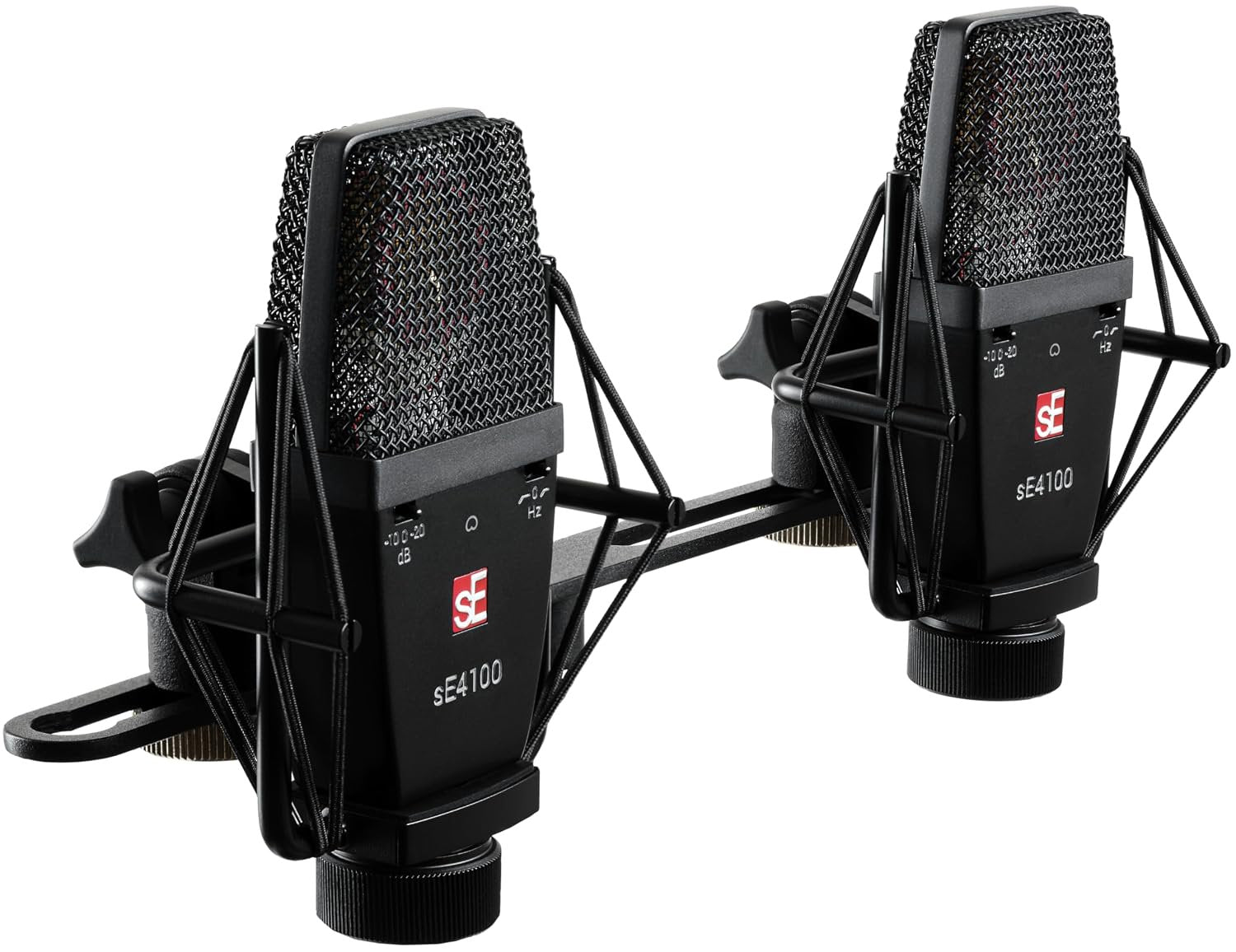 SE ELECTRONICS sE4100 Large Diaphragm Condenser Microphone with Gold Capsule, Cardioid Pickup Pattern, Pads & Low-Cut Filters & Shockmount - Professional Studio Recording Microphone (Matched Pair)
