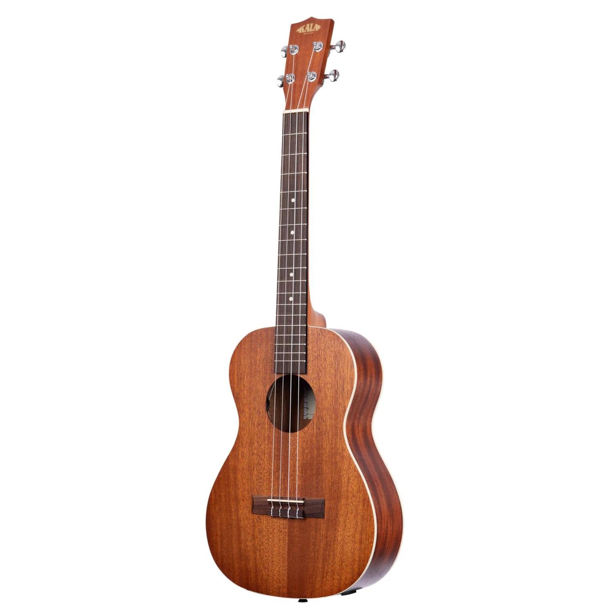 Kala KA-BE Mahogany Baritone Ukulele with EQ Bundle with KALA Klipz Blue Clip-On Tuner & Polishing Cloth – Electric-Acoustic Ukulele with Built-In EQ, Warm Tone & Chrome Die-Cast Tuners