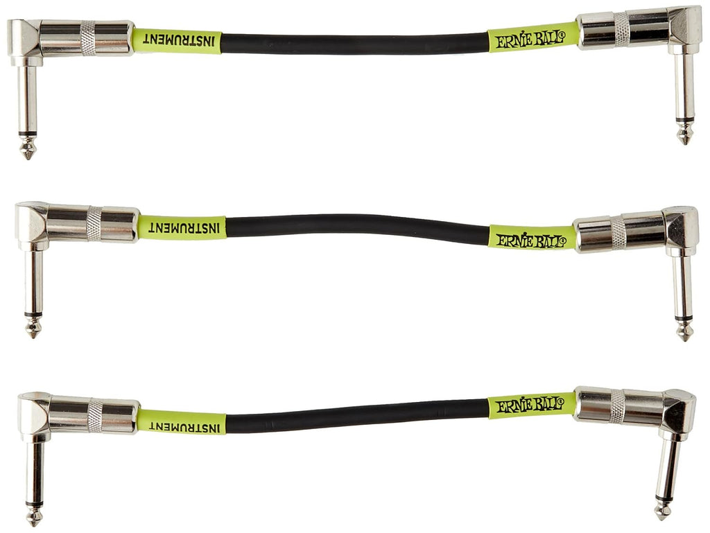 Ernie Ball Patch Cable 3-Pack, Angle/Angle, 6in, Black (P06050)